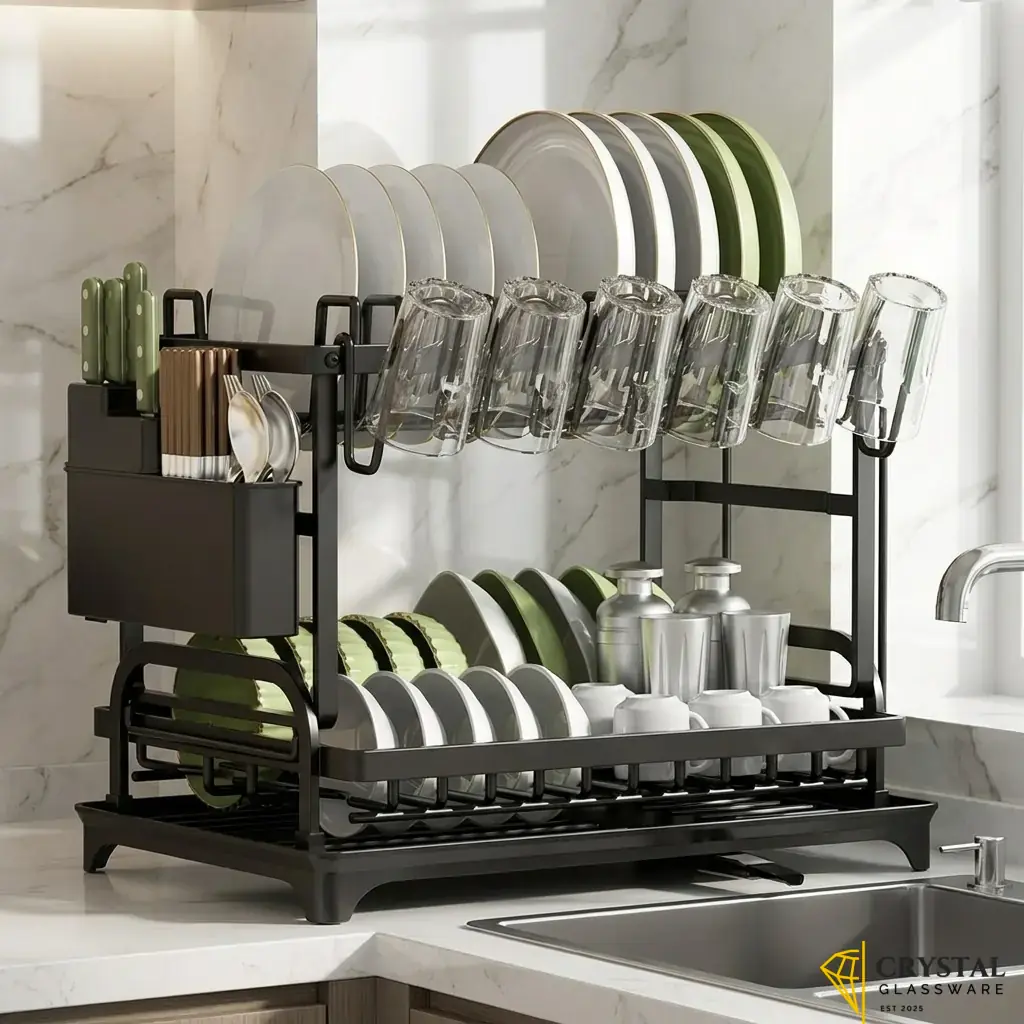 Black stainless steel 2-tier dish drying rack